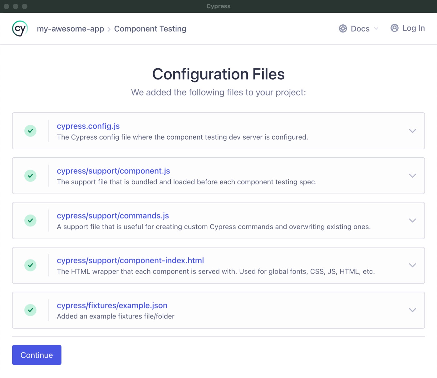 The Cypress launchpad will scaffold all of these files for you